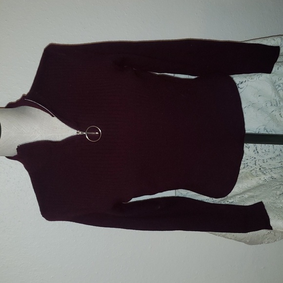 Love Tree ribbed sweater mock turtleneck 1/4 zip front - Picture 1 of 6